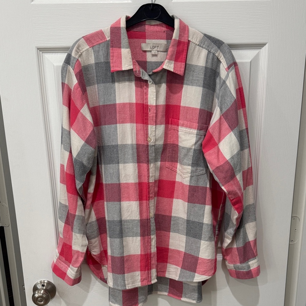 LOFT Pink and Gray Flannel Checkered Shirt